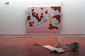 david_blondel_apres_midi_d_hiver_2005_bois_rallonge_electrique_ski_tissu_toile_sur_chassis_peint