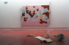 david_blondel_apres_midi_d_hiver_2005_bois_rallonge_electrique_ski_tissu_toile_sur_chassis_peint