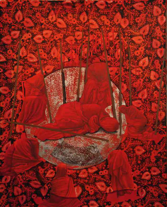mohsin_taasha_rebirth_of_the_reds_part_1_2017_feuille_d_argent_et_gouache_sur_papier_wasli_55_x_70_cm