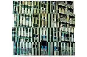 nathalie_labretagne_fond_vert_marseille_nord_2003_huile_sur_store_a_rayure