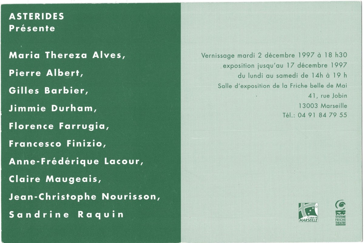 1997_asterides_carton_pierre_albert_maria_teresa_alves_gilles_barbier_jimmie_durham_florence_farrugia_francesco_finizio_anne_lac